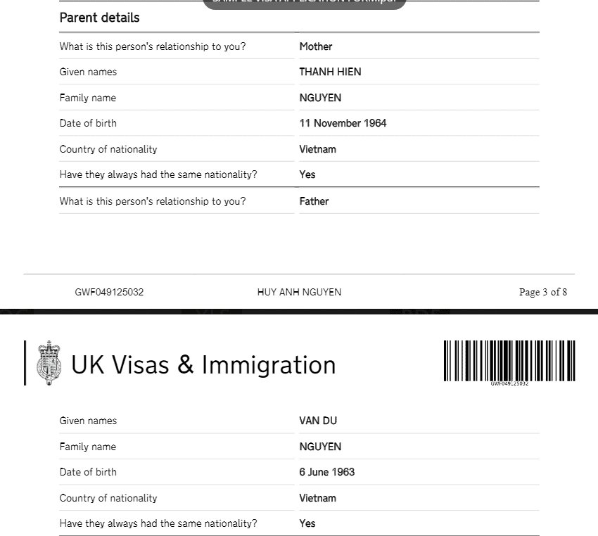 cách điền tờ khai visa Anh
